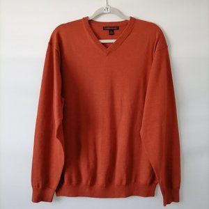 Linea Uomo Mens Orange Long Sleeve V Neck Stretch Super Soft Sweater Size Large